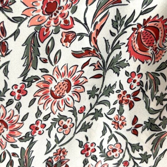 Voy 1X floral print peplum pleated cap sleeve ruffle neck blouse - Picture 6 of 10